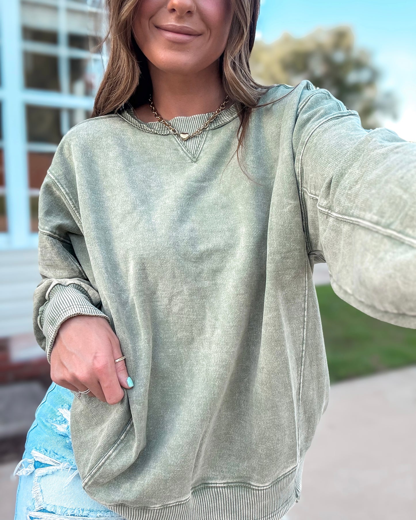 Muted Moss French Terry Pullover