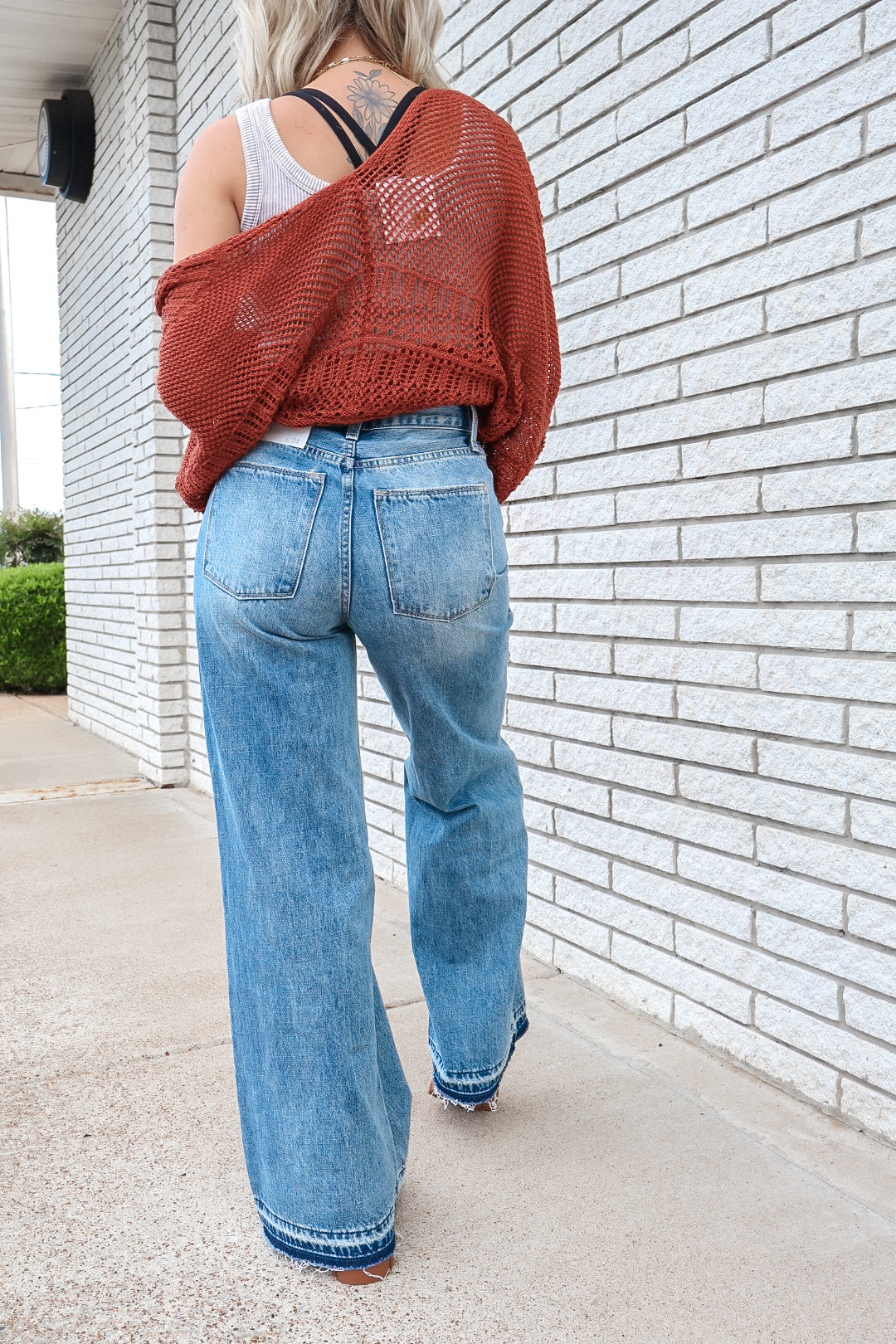 Destroyed High Rise Wide Leg Jeans
