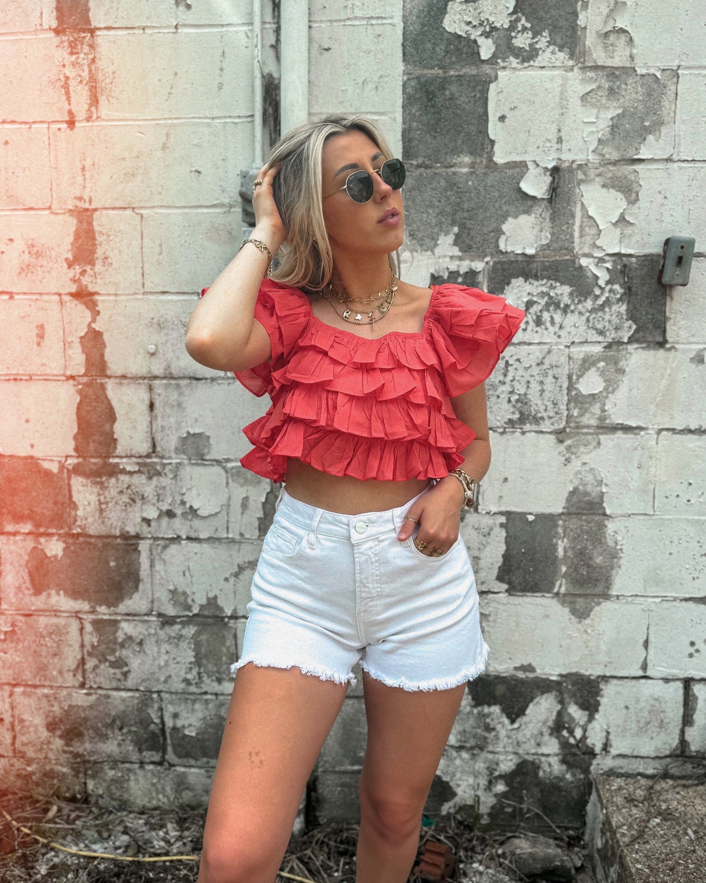 Tropic Like It's Hot Ruffle Crop Blouse