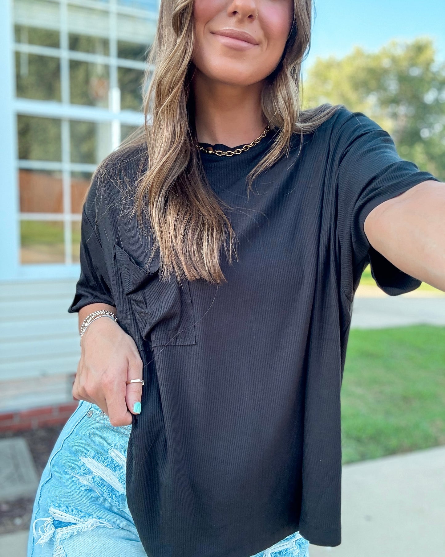 Rib & Flow Round Neck Tee (Black)