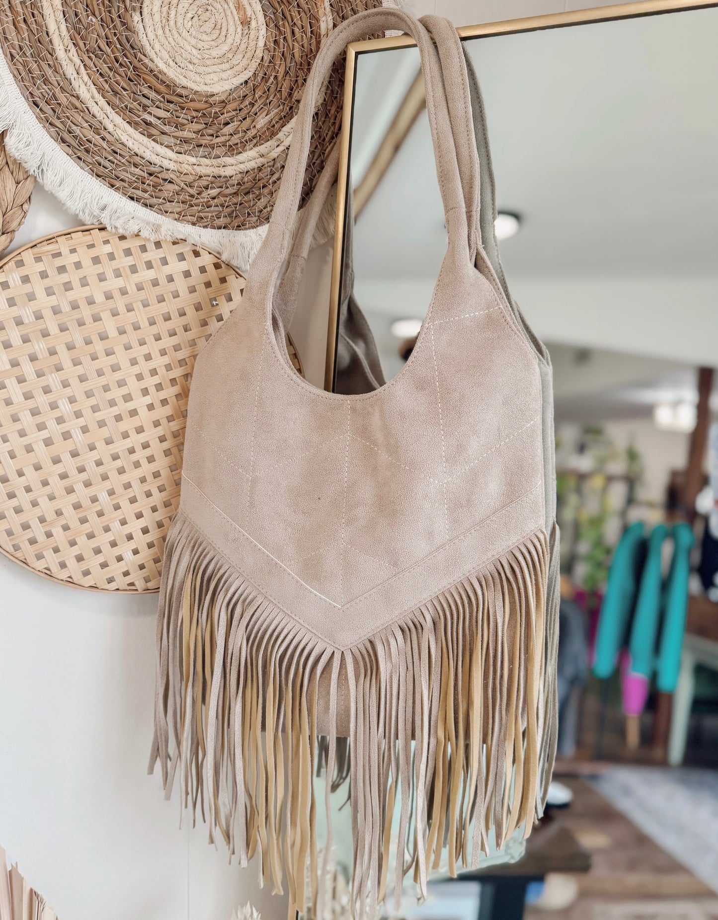 Vivian Velvet Fringe Purse (Taupe) set