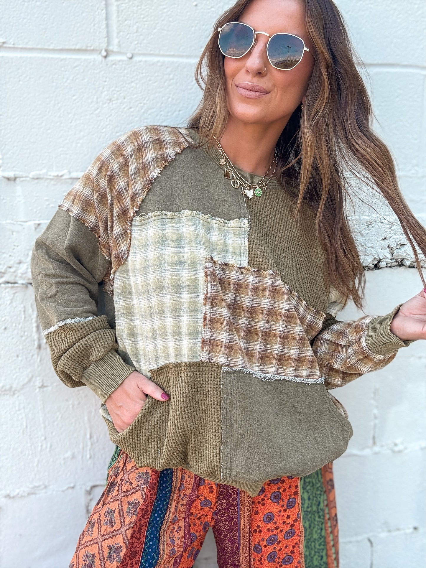 Olive Patchwork Sweatshirt