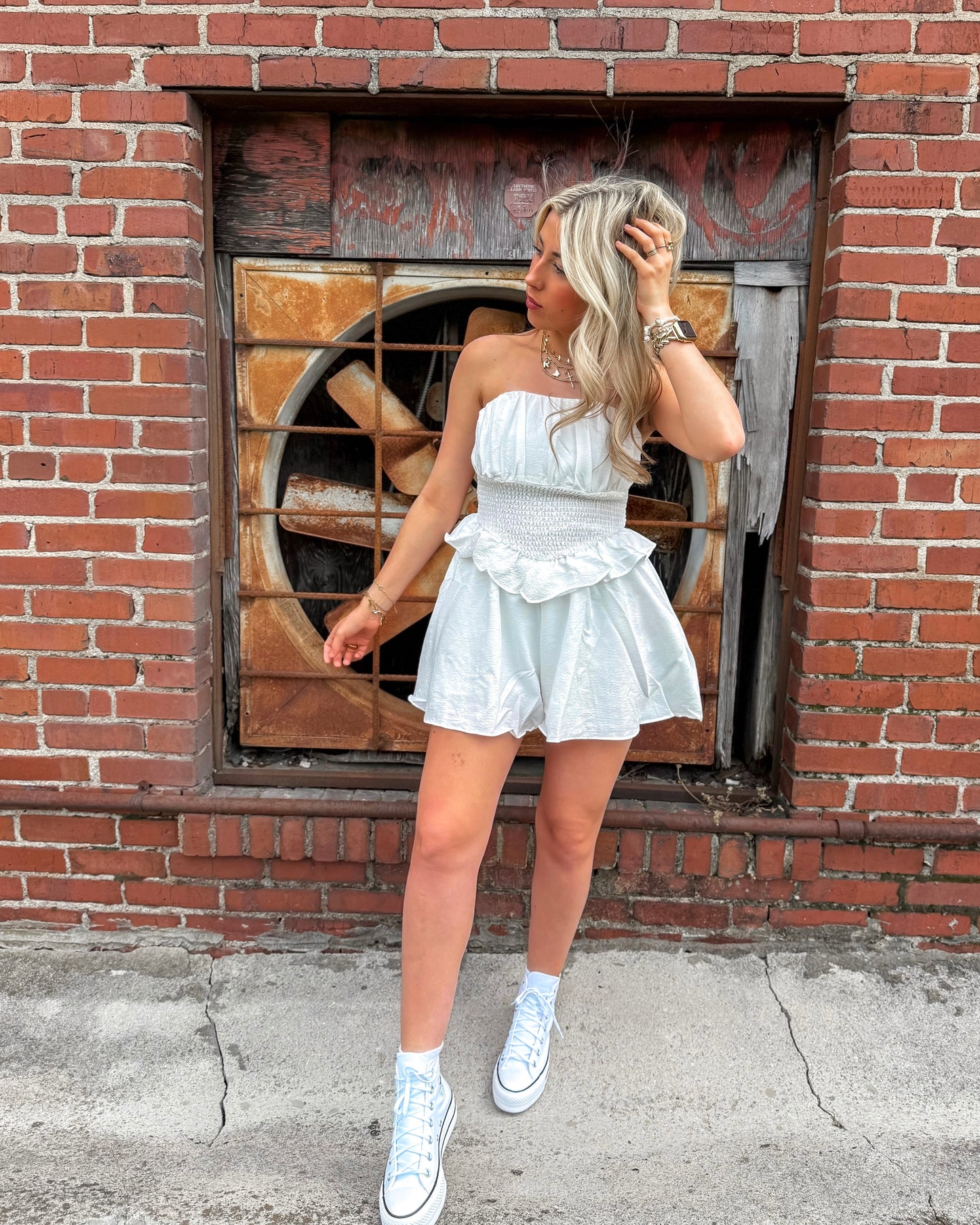 New Beginnings White Ruffle Romper