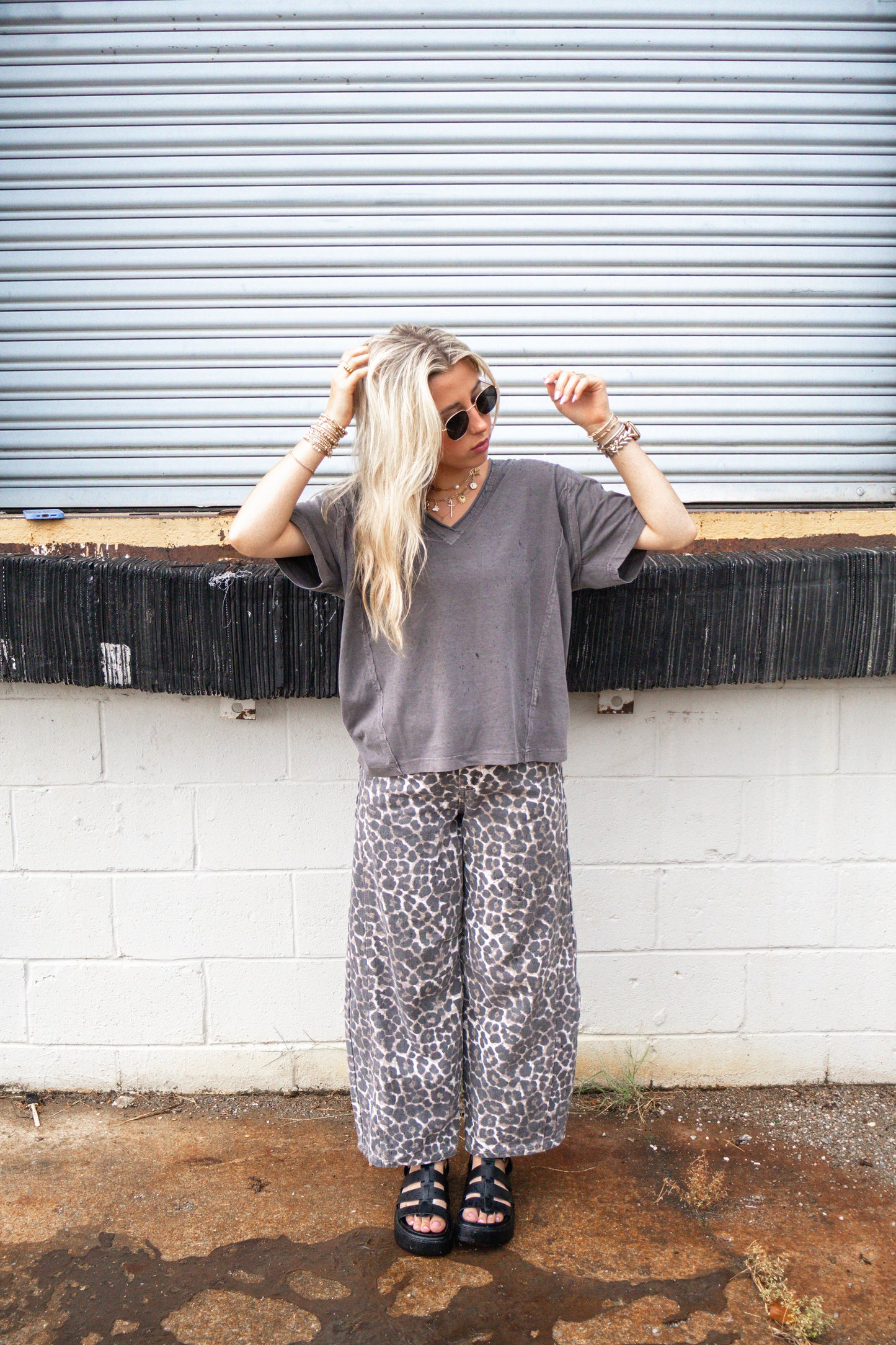 Washed Raw Edge V-Neck Top
