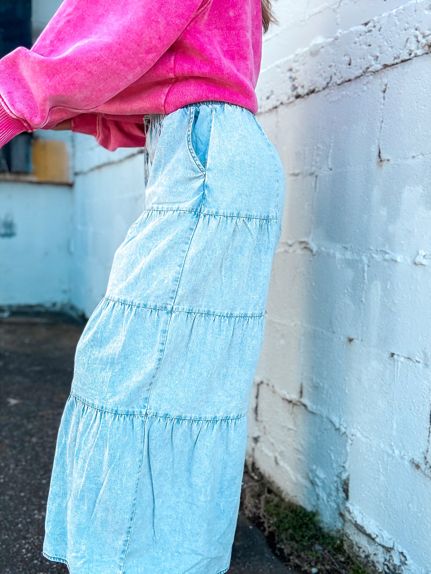 Tiered Layers Mineral Washed Chambray Pants