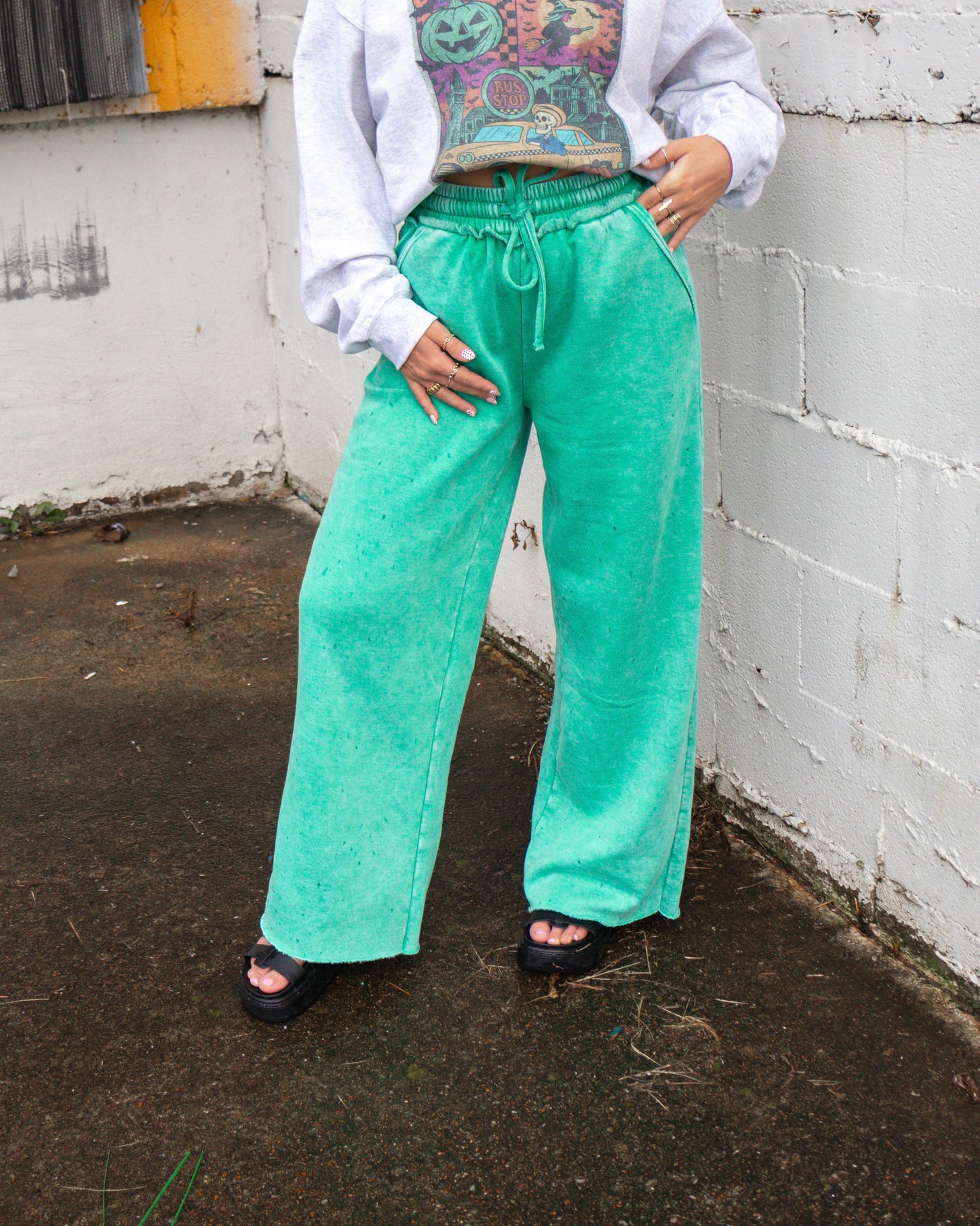Cloud Wash Palazzo Pants (K Green)