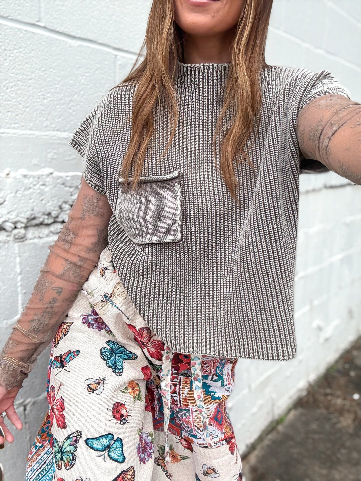 Washed Mocha Mock Neck Sweater