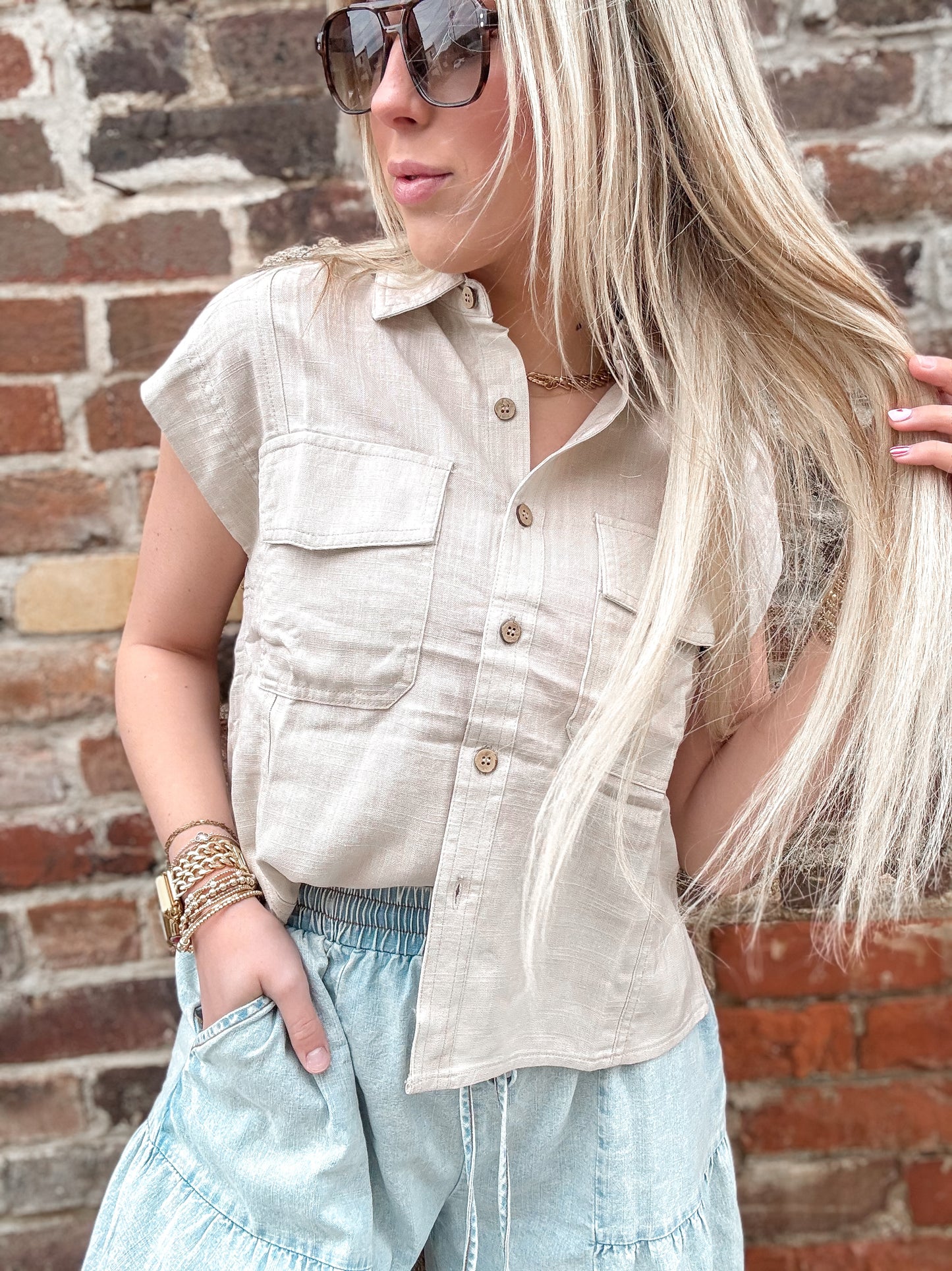 Collared Button Down Linen Shirt