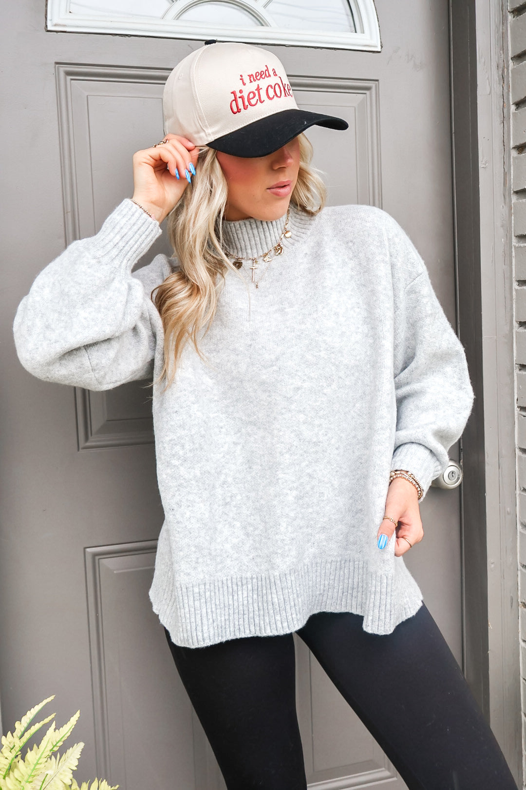 Grabbing Coffee Mock Neck Sweater (H Grey)