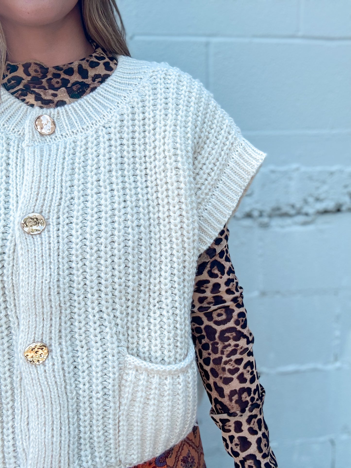 Ivory Oversized Button Down Sweater Top