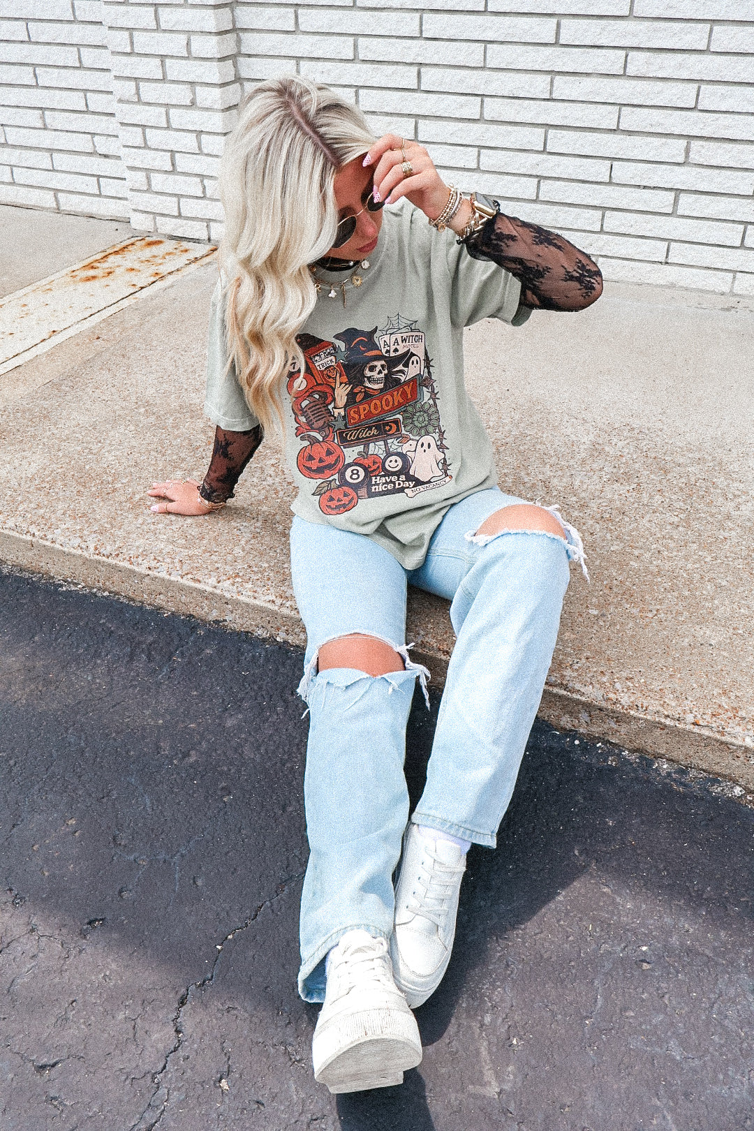 Stonewash Spooky Witch Collage Tee (Pre-Order)