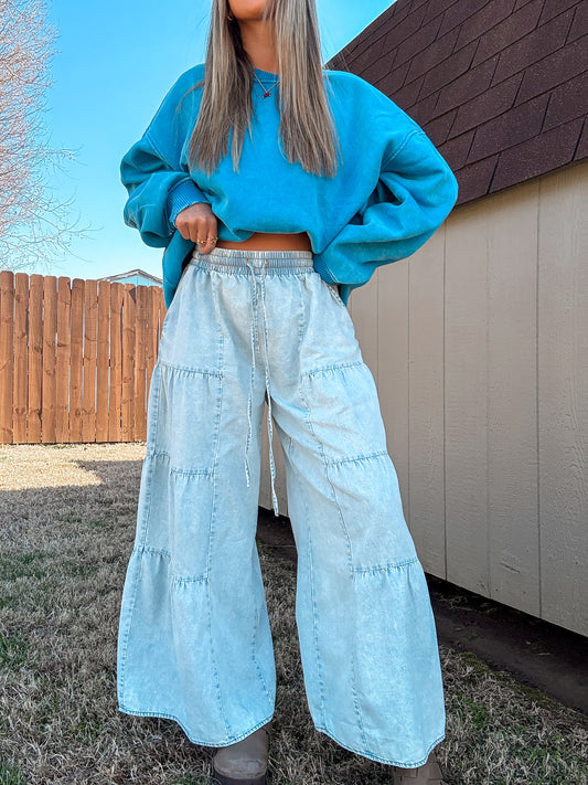 Tiered Layers Mineral Washed Chambray Pants