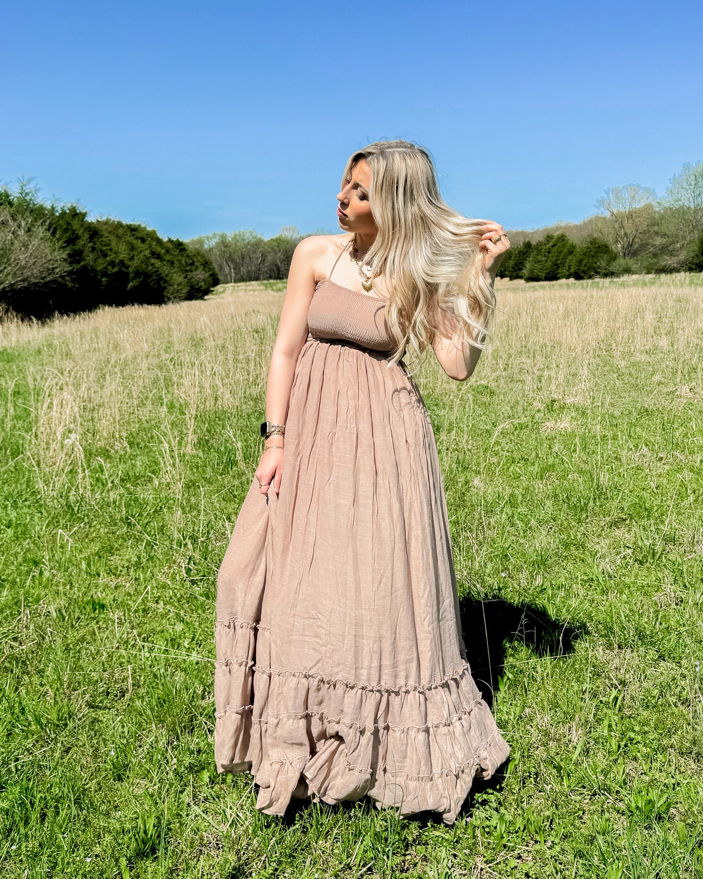 Pickin' Dandelions Taupe Maxi Dress
