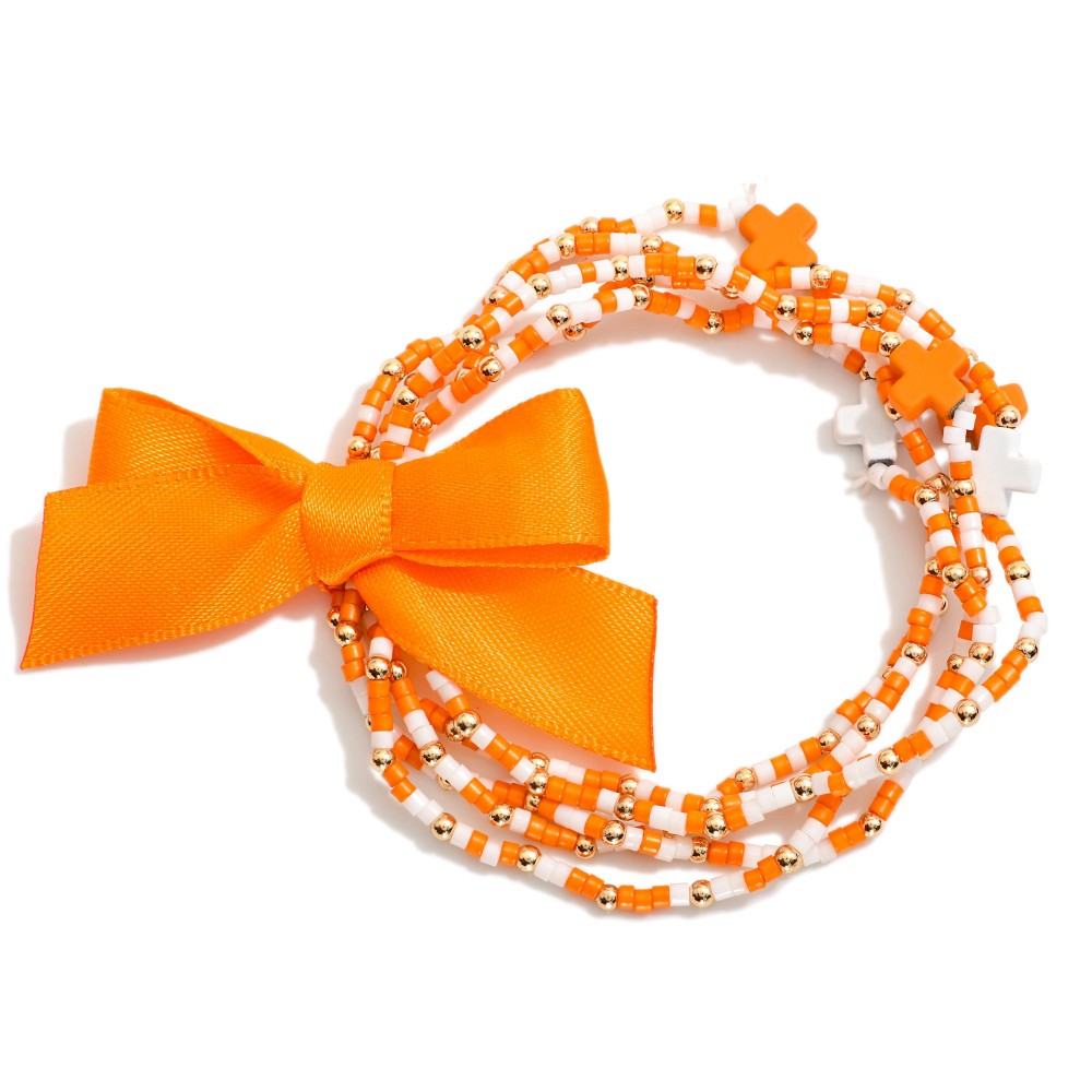 Bow Orange Beaded Bracelet Set