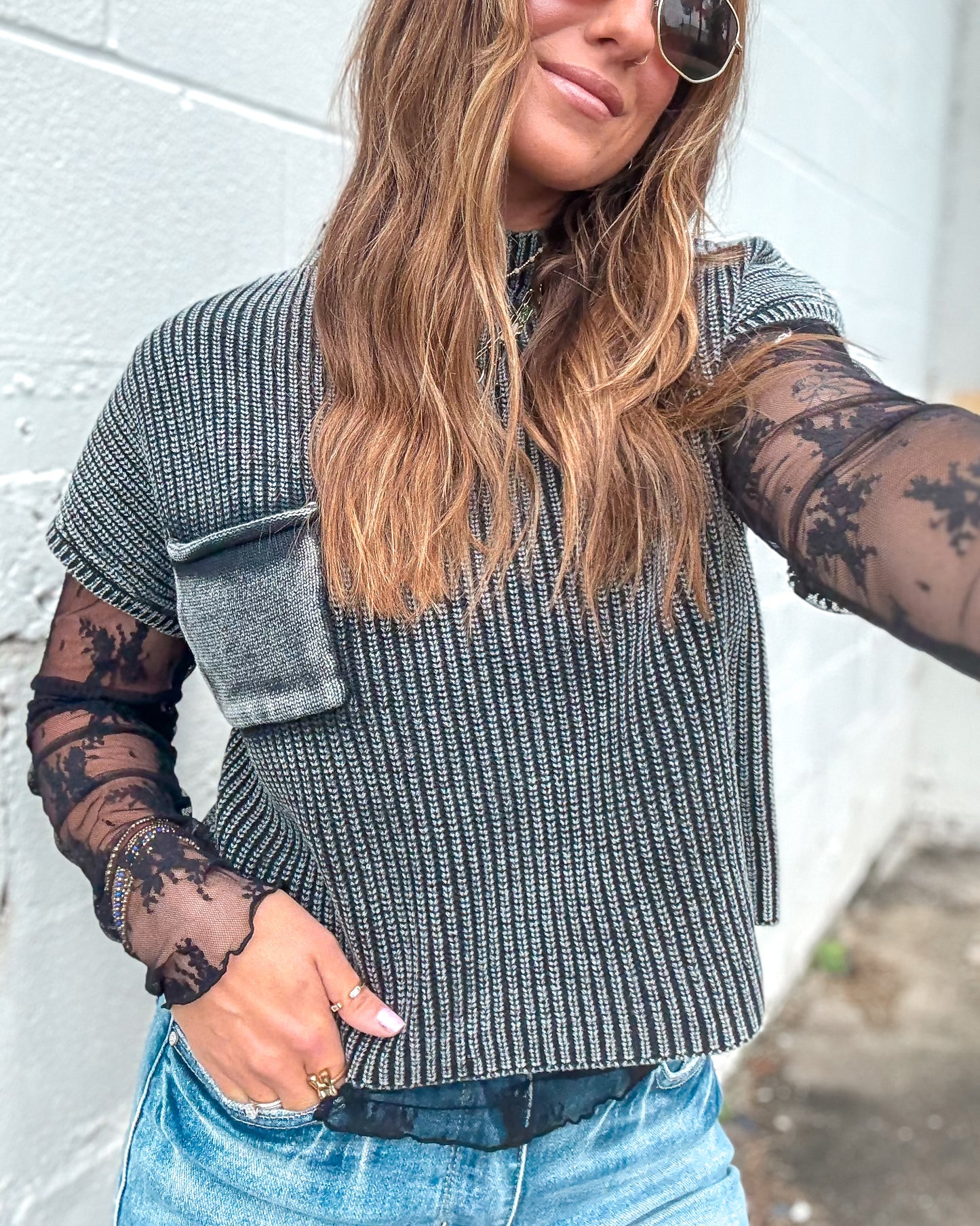 Washed Onyx Mock Neck Sweater