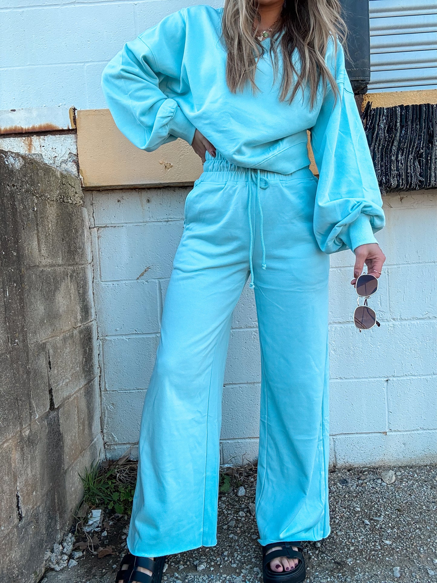 Skies Are Blue Drop Shoulder Set