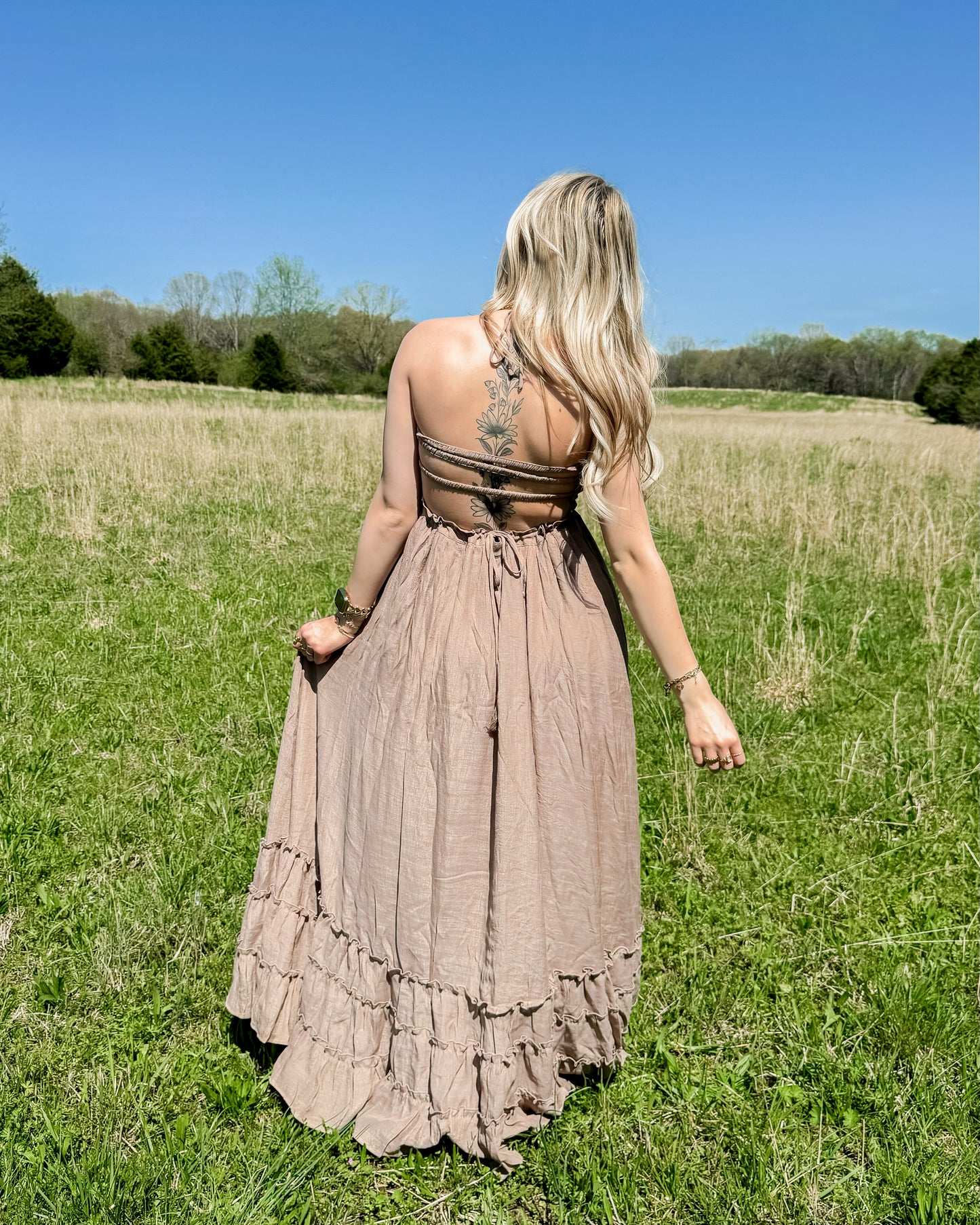 Pickin' Dandelions Taupe Maxi Dress