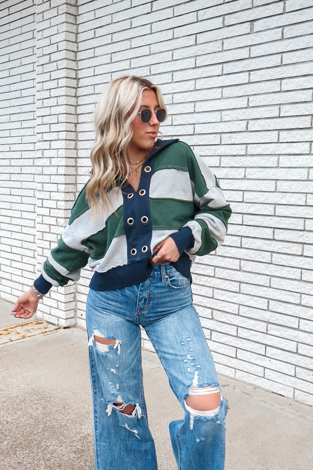 Exposed Seam Rugby Striped Top