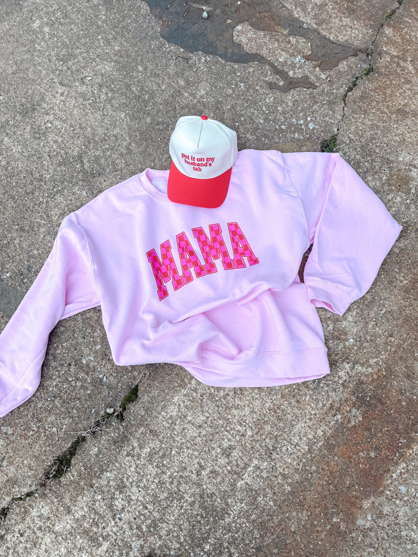 Pink Checkered Mama Sweatshirt (Pre-Order)