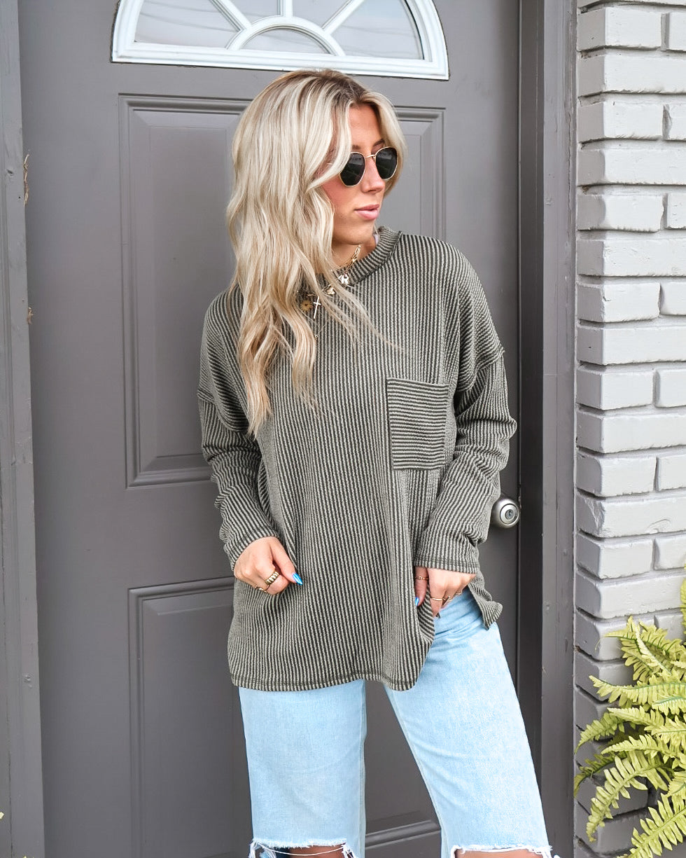 Ribbed & Radiant Drop Shoulder Top (Olive)