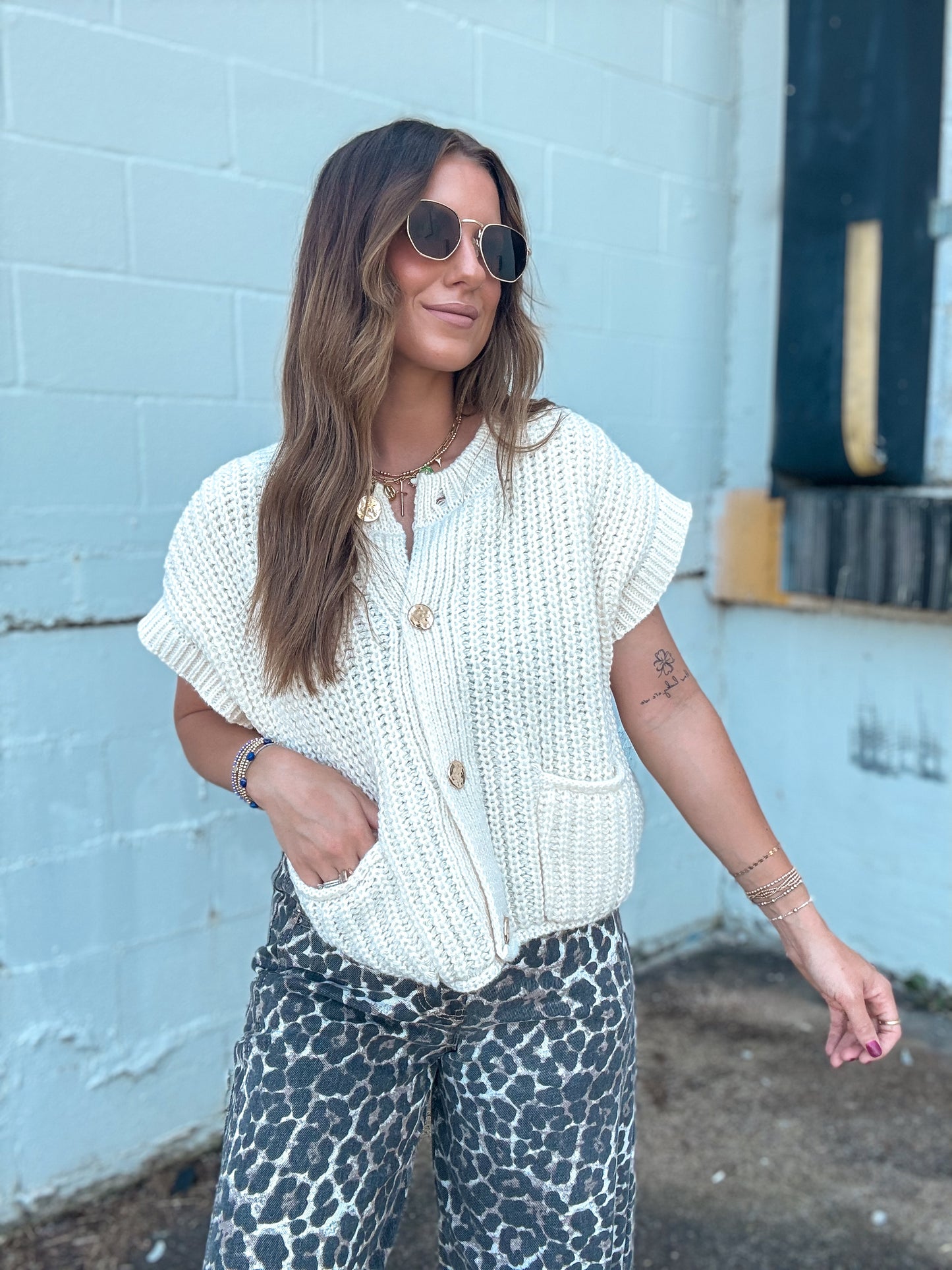 Ivory Oversized Button Down Sweater Top