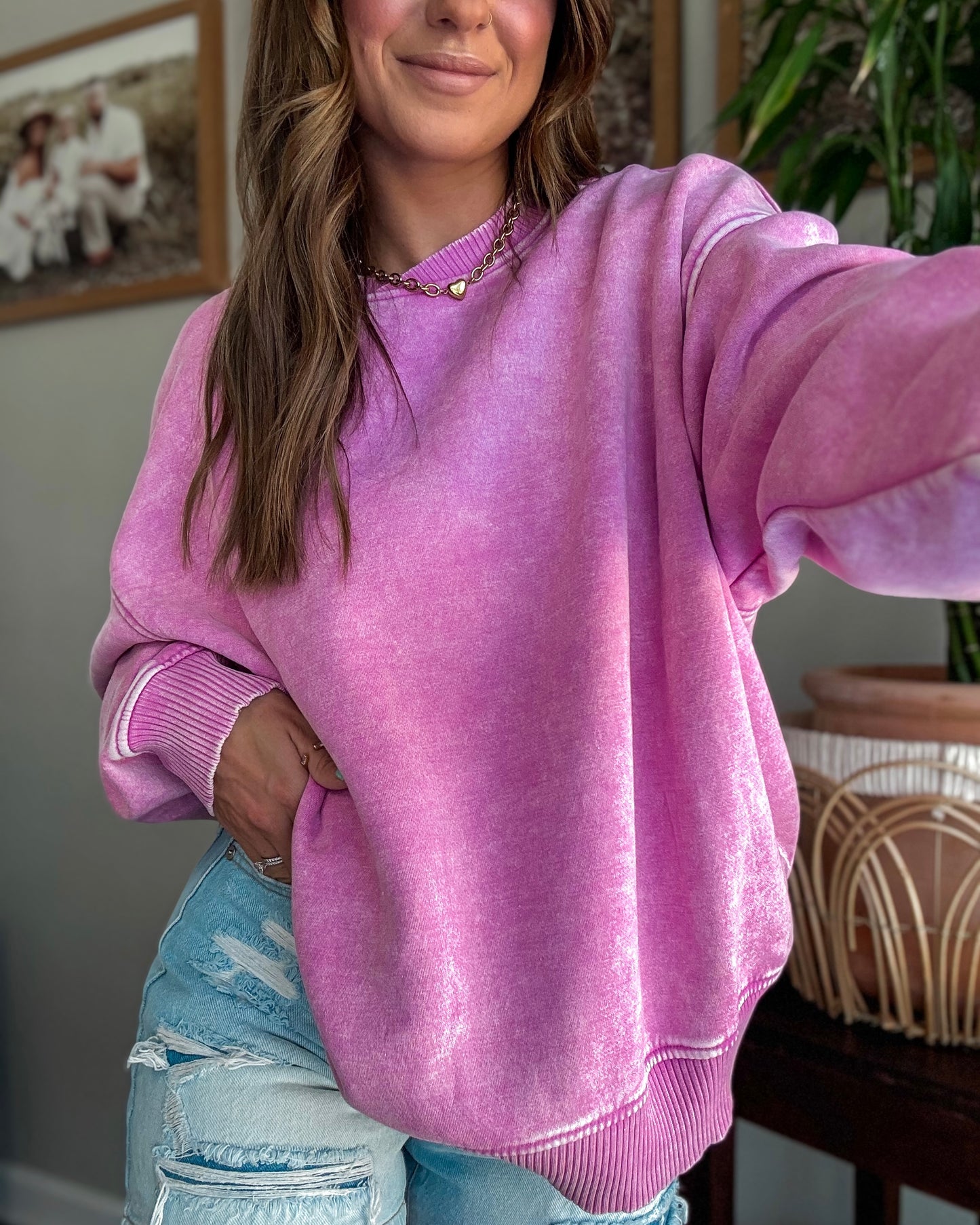 Mauve Moment Acid Wash Pullover