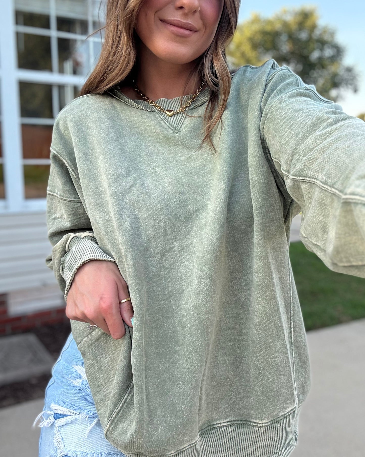 Muted Moss French Terry Pullover