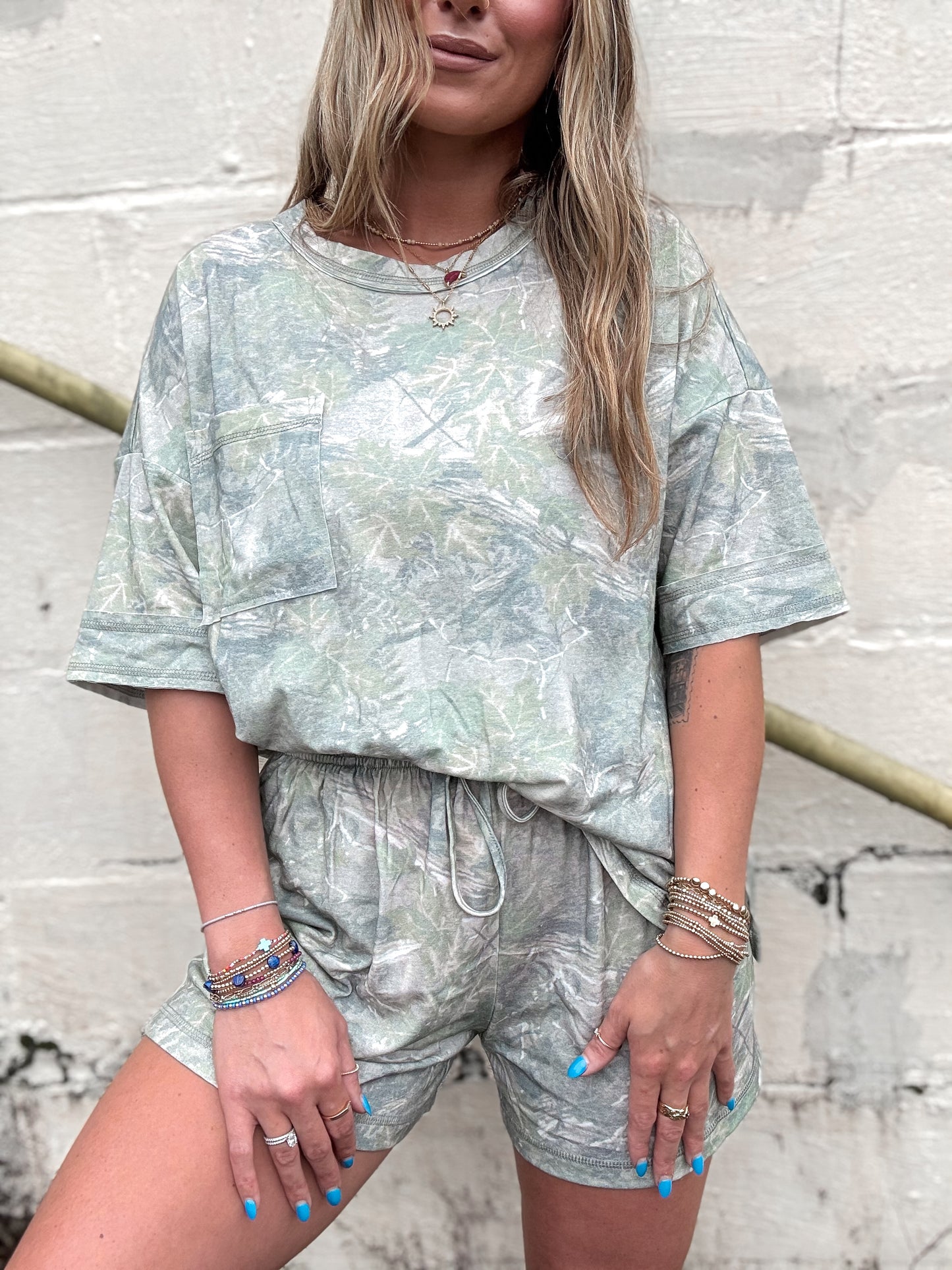 Camo Print Top & Shorts Sets