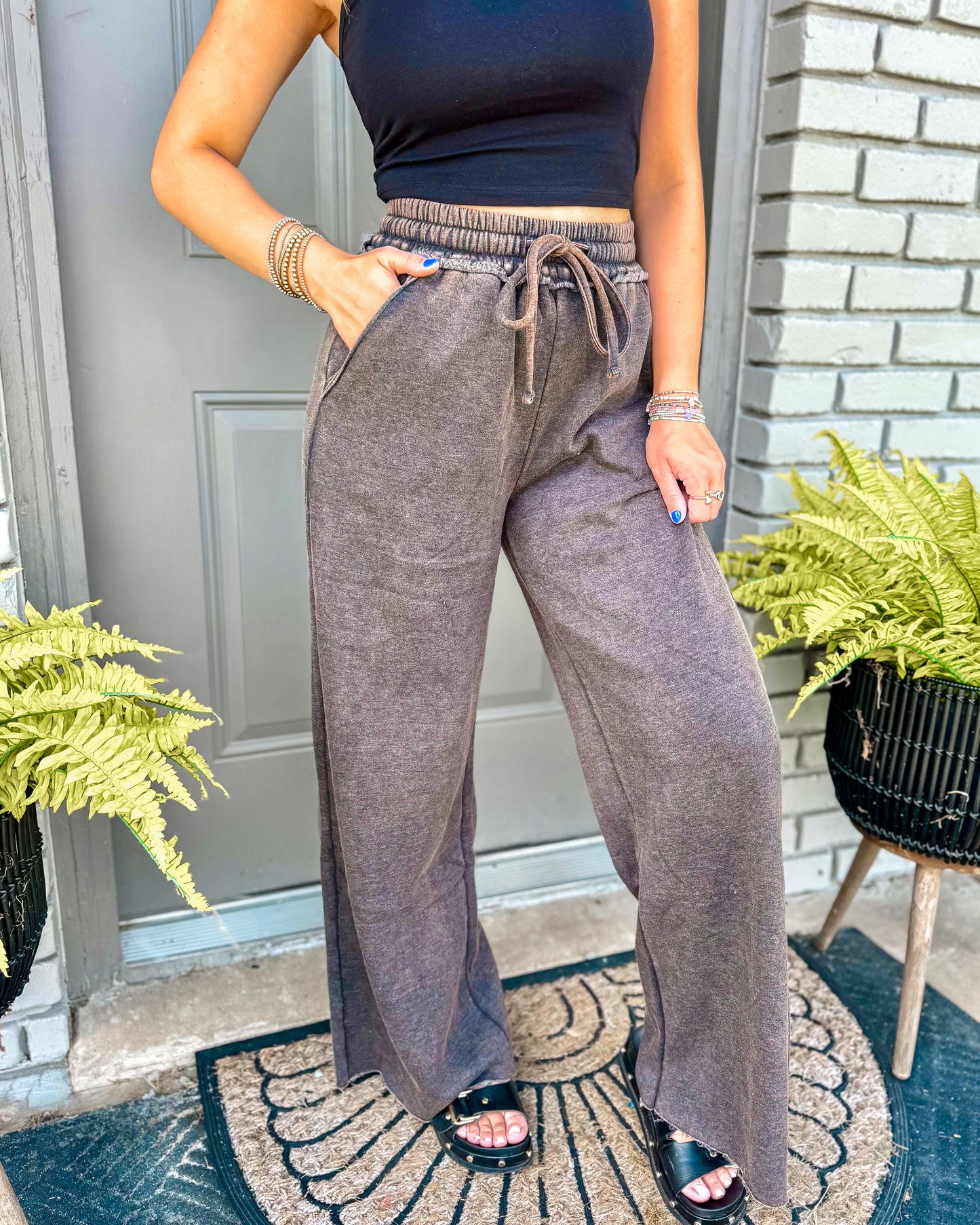 Cloud Wash Palazzo Pants (Ash Black)