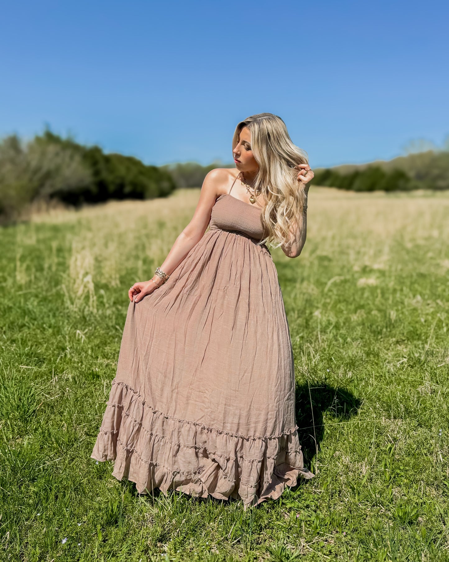 Pickin' Dandelions Taupe Maxi Dress