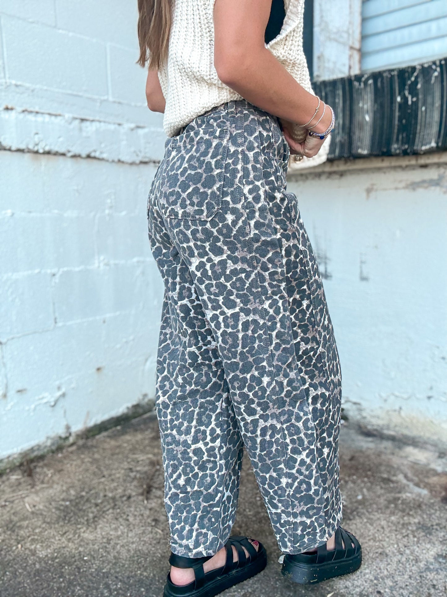 Leopard Print Barrel Pants