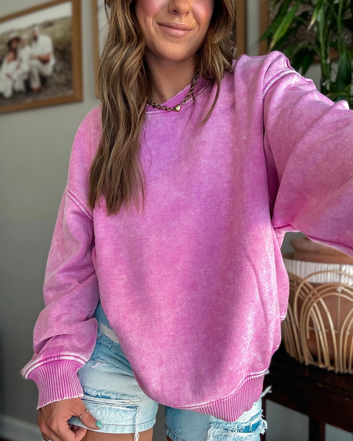 Mauve Moment Acid Wash Pullover