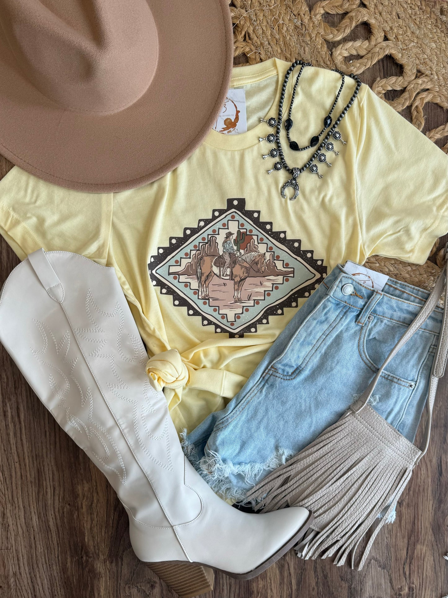 $15 Yellow Western Aztec Tee (PRE-ORDER)