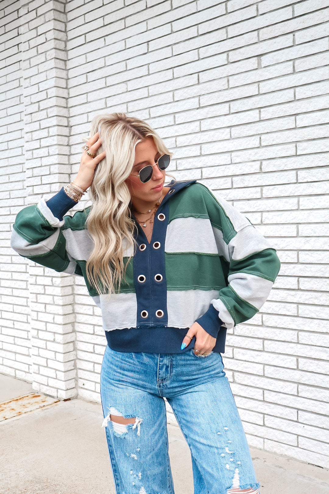 Exposed Seam Rugby Striped Top