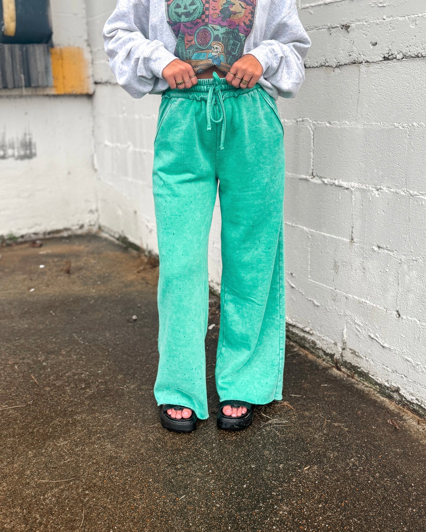 Cloud Wash Palazzo Pants (K Green)