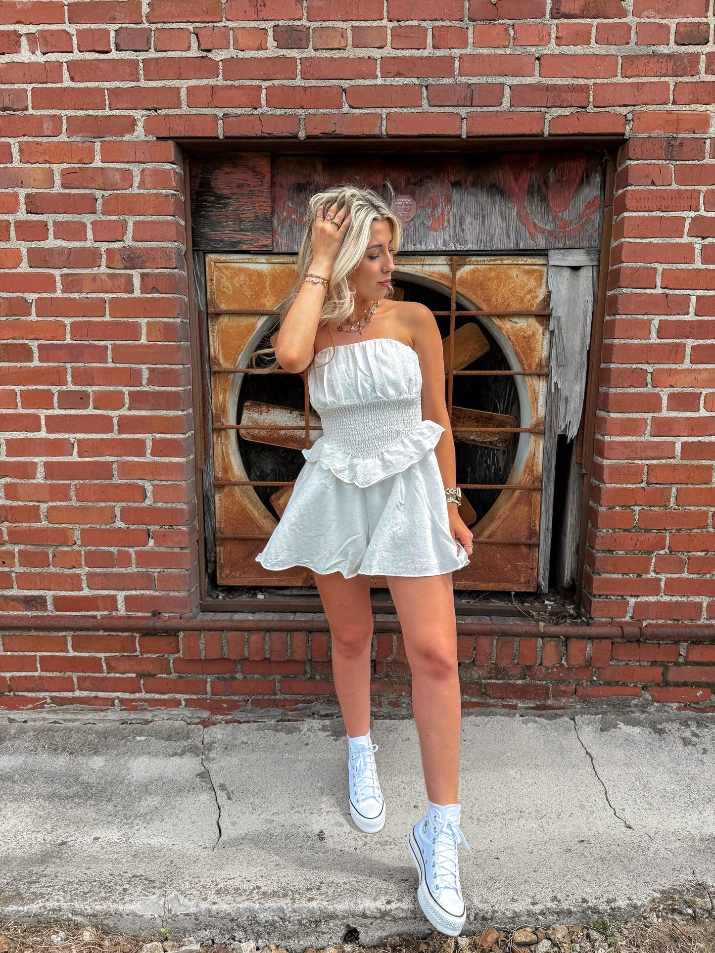 New Beginnings White Ruffle Romper