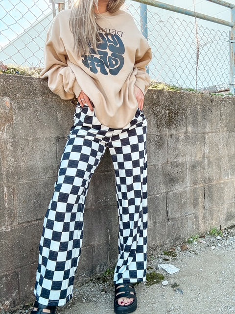 Checkered Wide Leg Bottoms