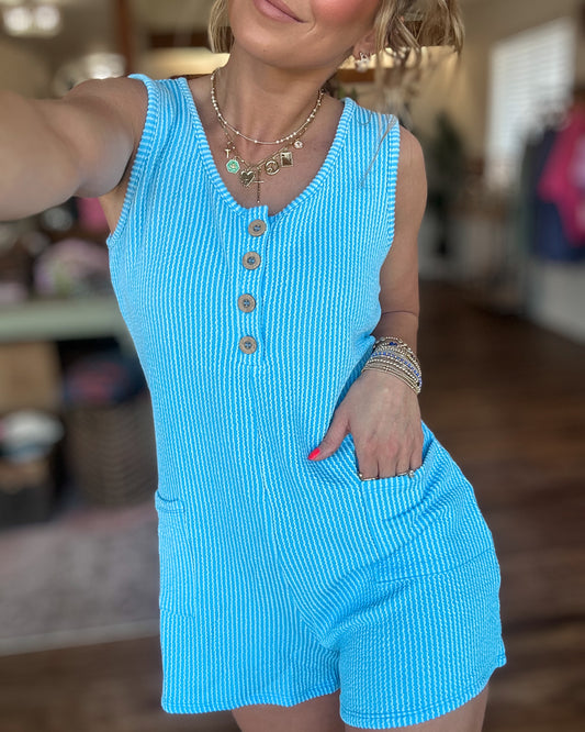 Summer Breeze Corded Romper (Spring Blue)