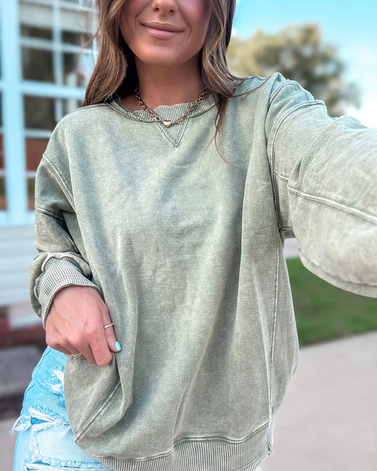 Muted Moss French Terry Pullover