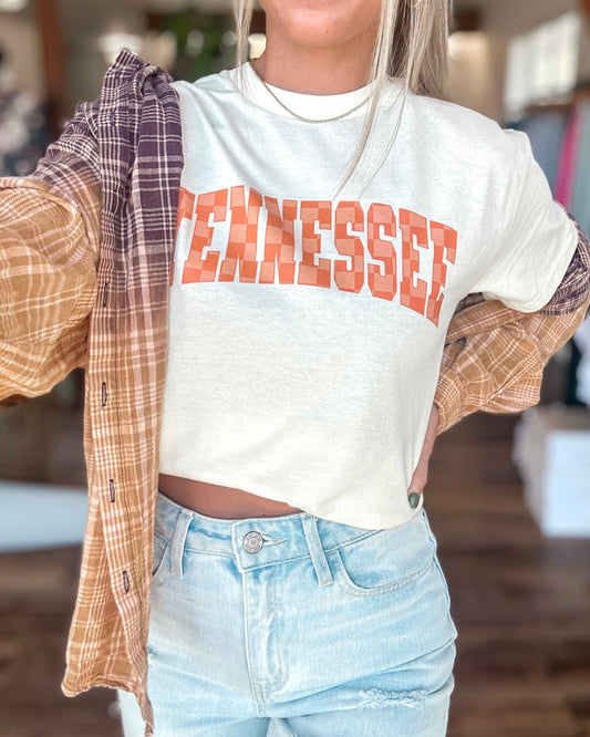 Cream Checkered Tennessee Tee