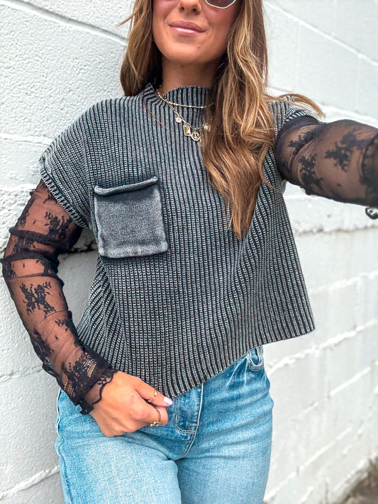 Washed Onyx Mock Neck Sweater