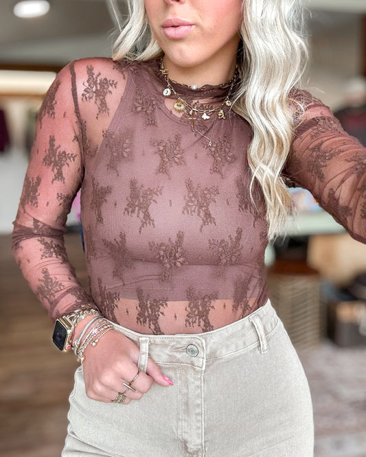 Sheer Thing Lace Top (Brown)