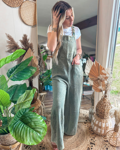 Sun Drenched Washed Overalls (Jade)