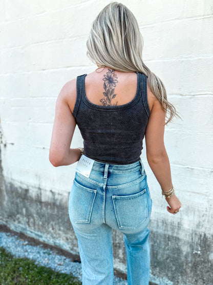 Casual Summer Mineral Wash Tank (Black)
