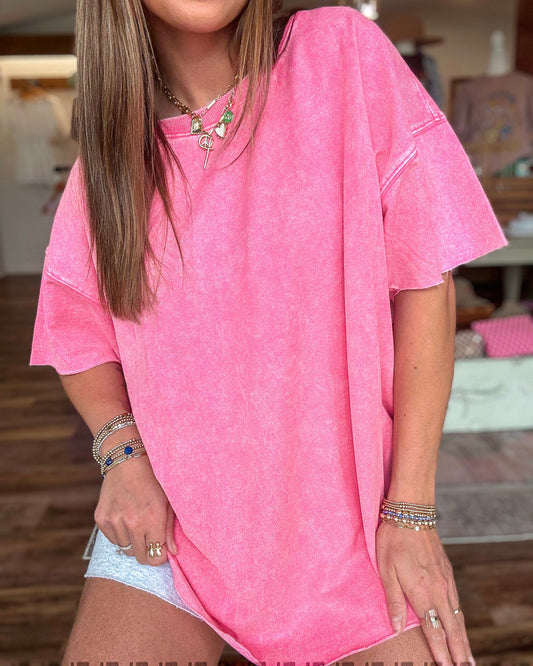 Casual Charm Raw Edge Top (Fuschia)