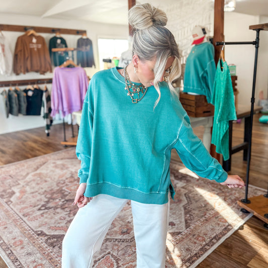 French Terry Pigment Dye Pullover (Teal)