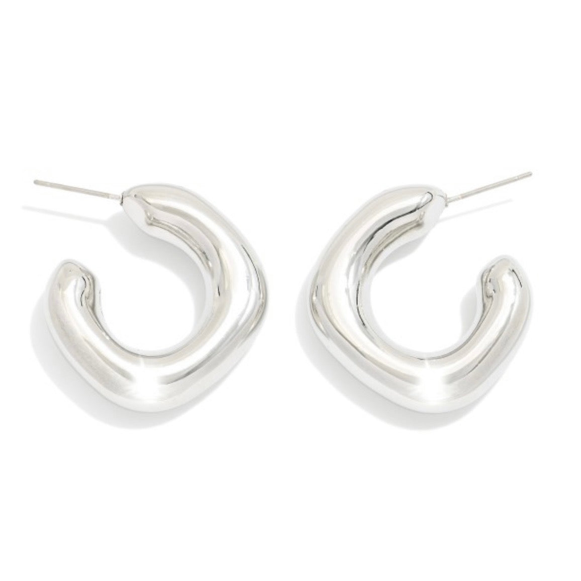 Squared Off Huggie Earrings (Silver)