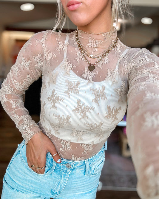 Lace Floral Top (Champagne)