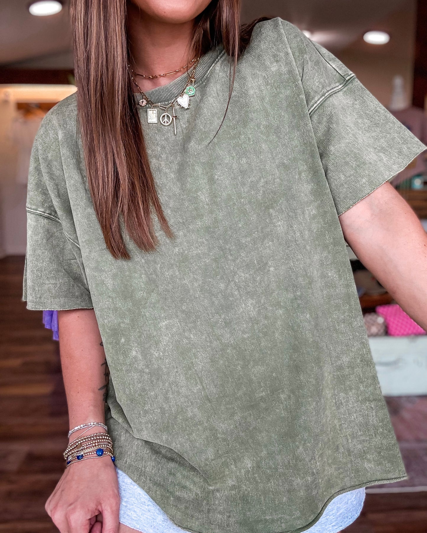Casual Charm Raw Edge Top (Olive)