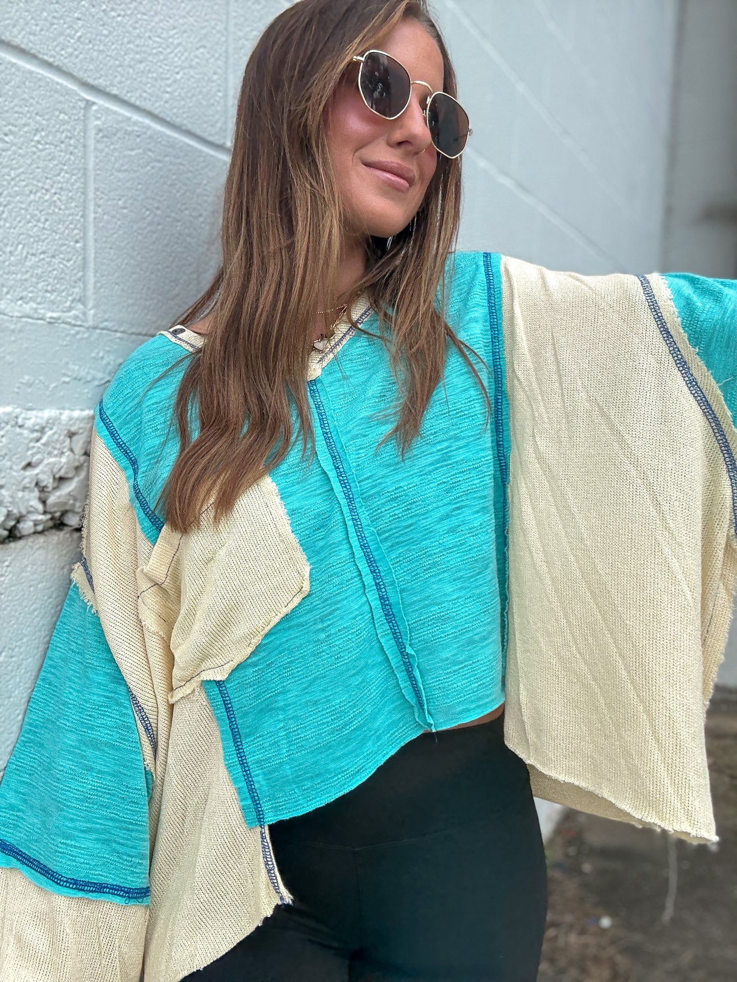 Aqua Banana Distressed Top